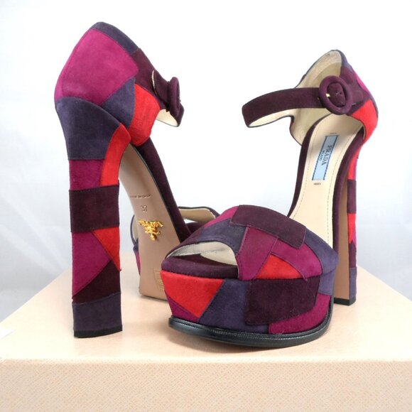 NIB$990 Collection Prada Patchwork d’Orsay Ankle Strap Platform Heels Vintage 37 - Picture 2 of 16